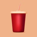 A cup with soda. Red paper cup with a straw.. Vector 3d illustration.